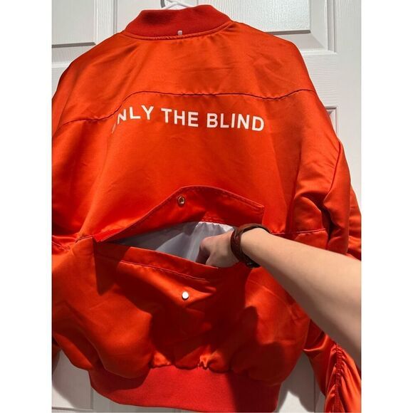 NWT ONLY THE BLIND Cherry Red Satin MOTORCYCLE BOMBER Unisex Small - Picture 16 of 16